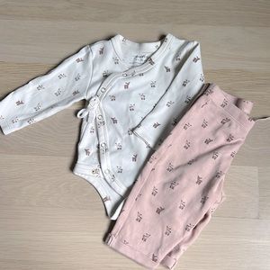 two piece kimono set with baby fawn print.